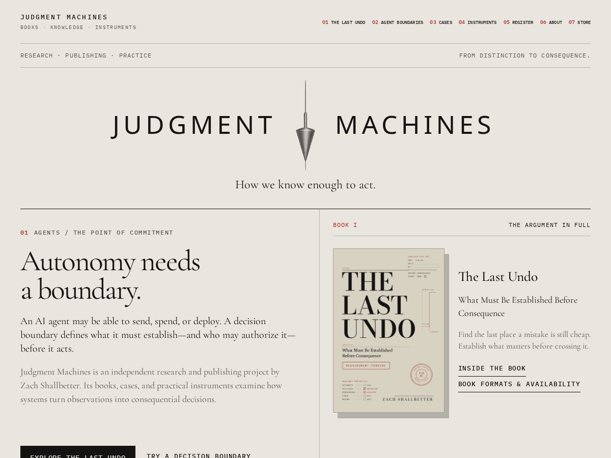 Landing-page snapshot of judgementmachines.com