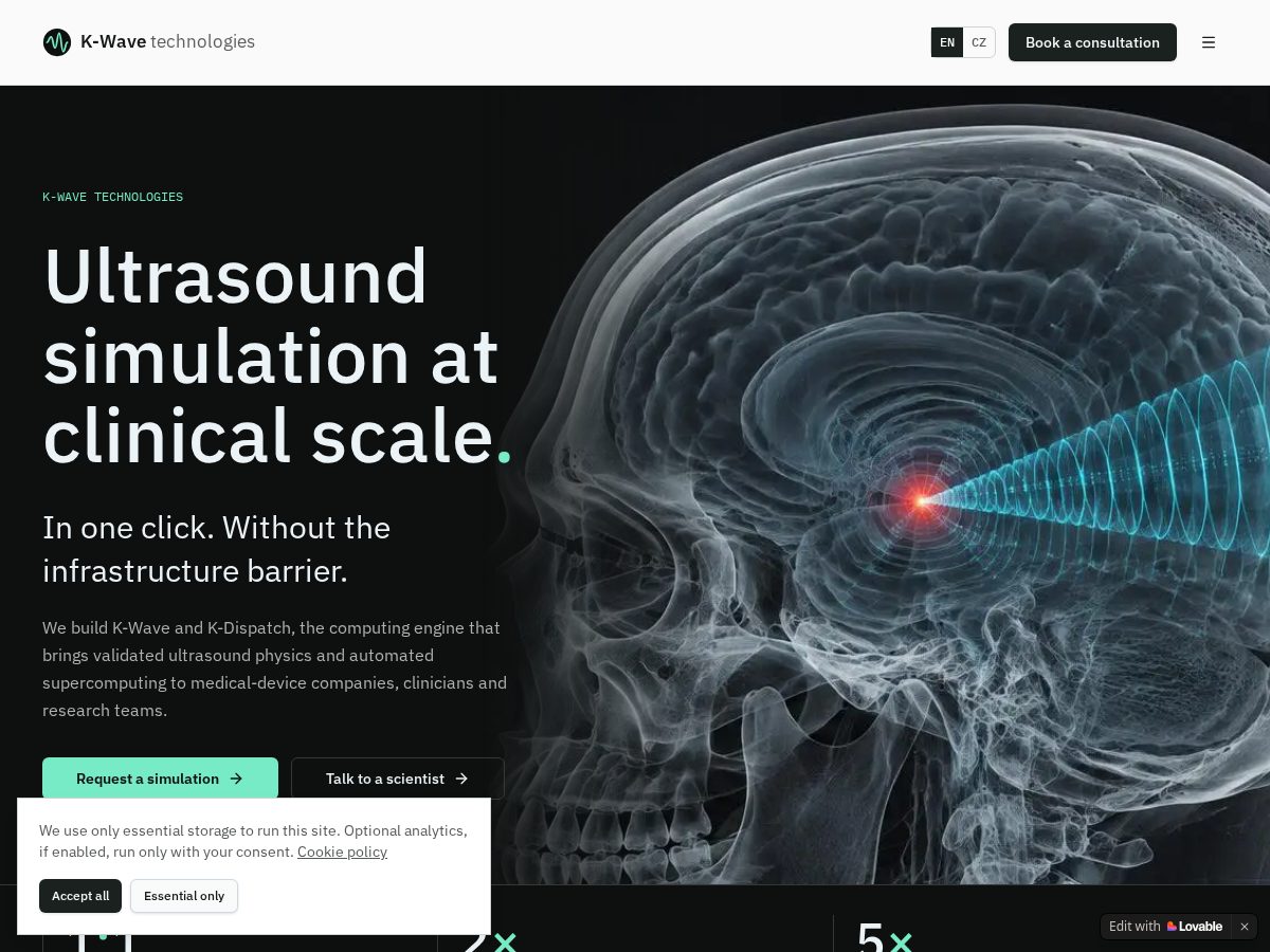 Landing-page snapshot of k-wave.tech