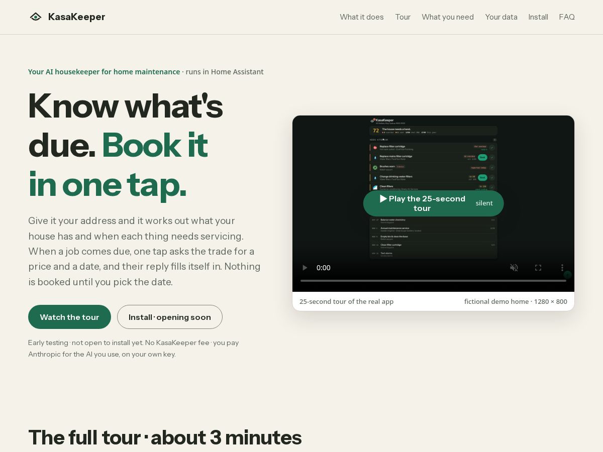 Landing-page snapshot of kasakeeper.casa