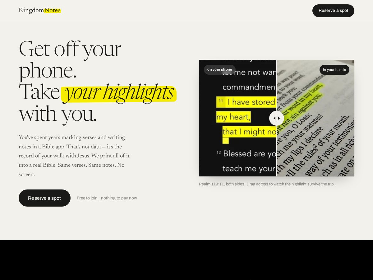 Landing-page snapshot of kingdomnotes.org