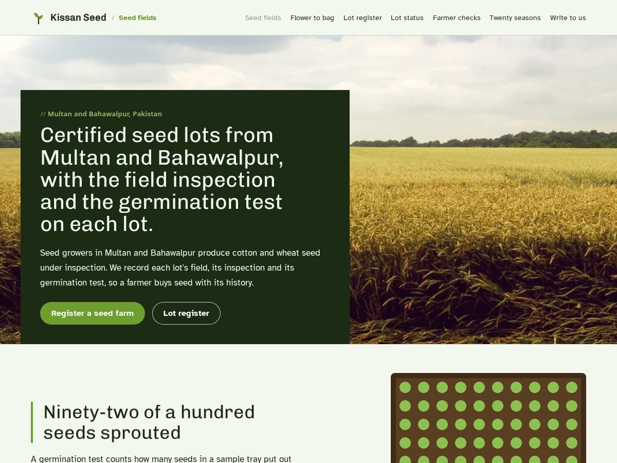 Landing-page snapshot of kissanseed.site
