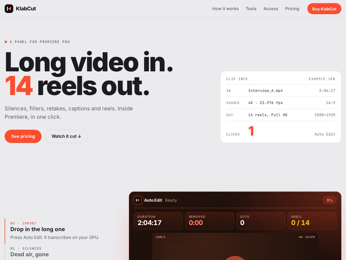 Landing-page snapshot of klabcut.com