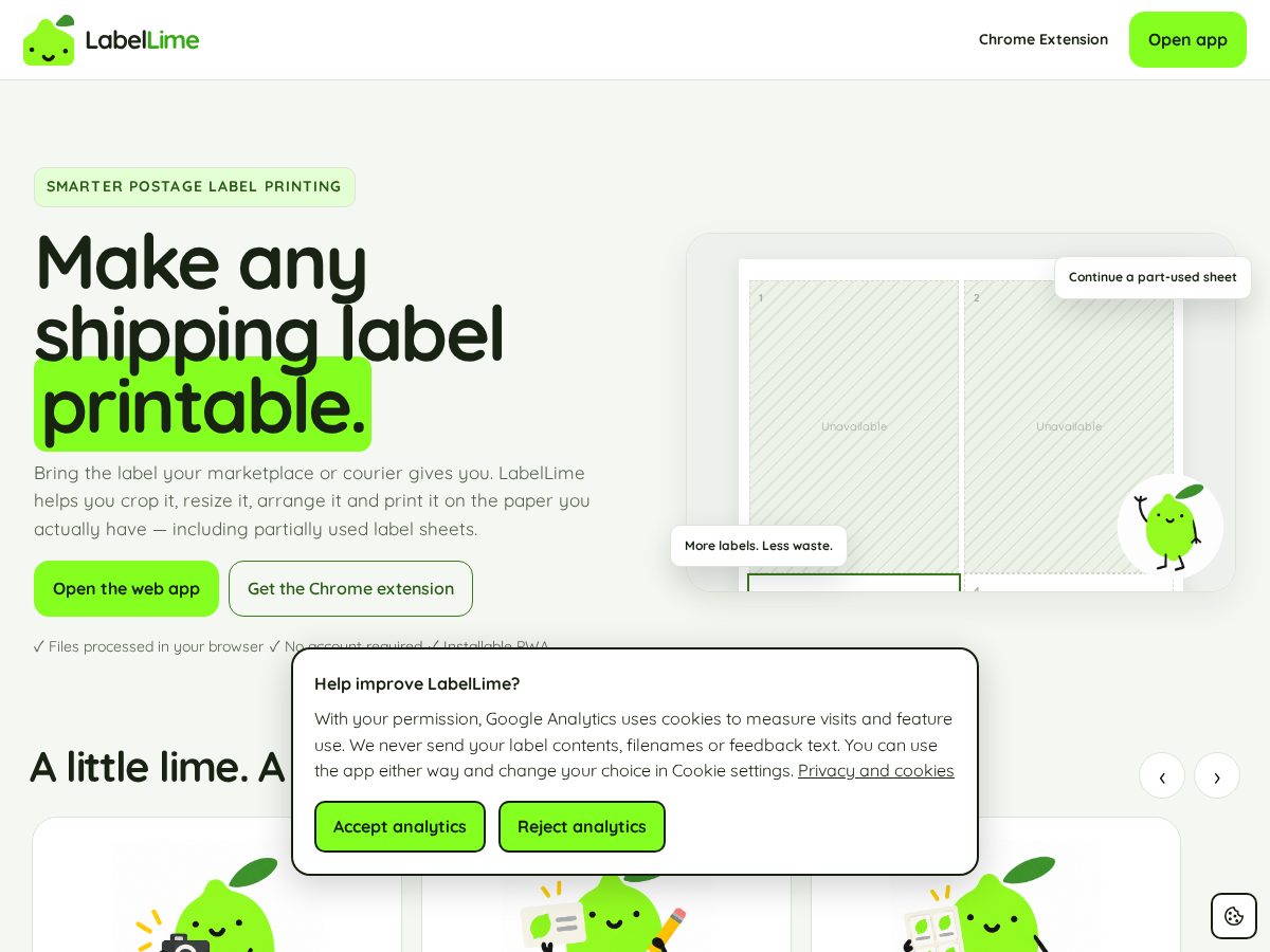 Landing-page snapshot of labellime.com