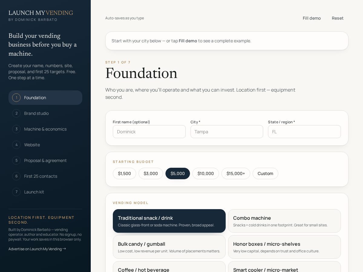Landing-page snapshot of launchmyvending.com