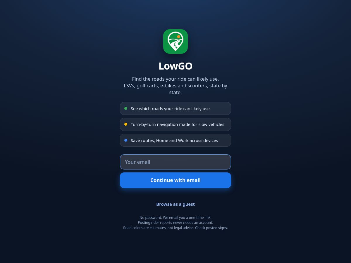 Landing-page snapshot of lowgoapp.com