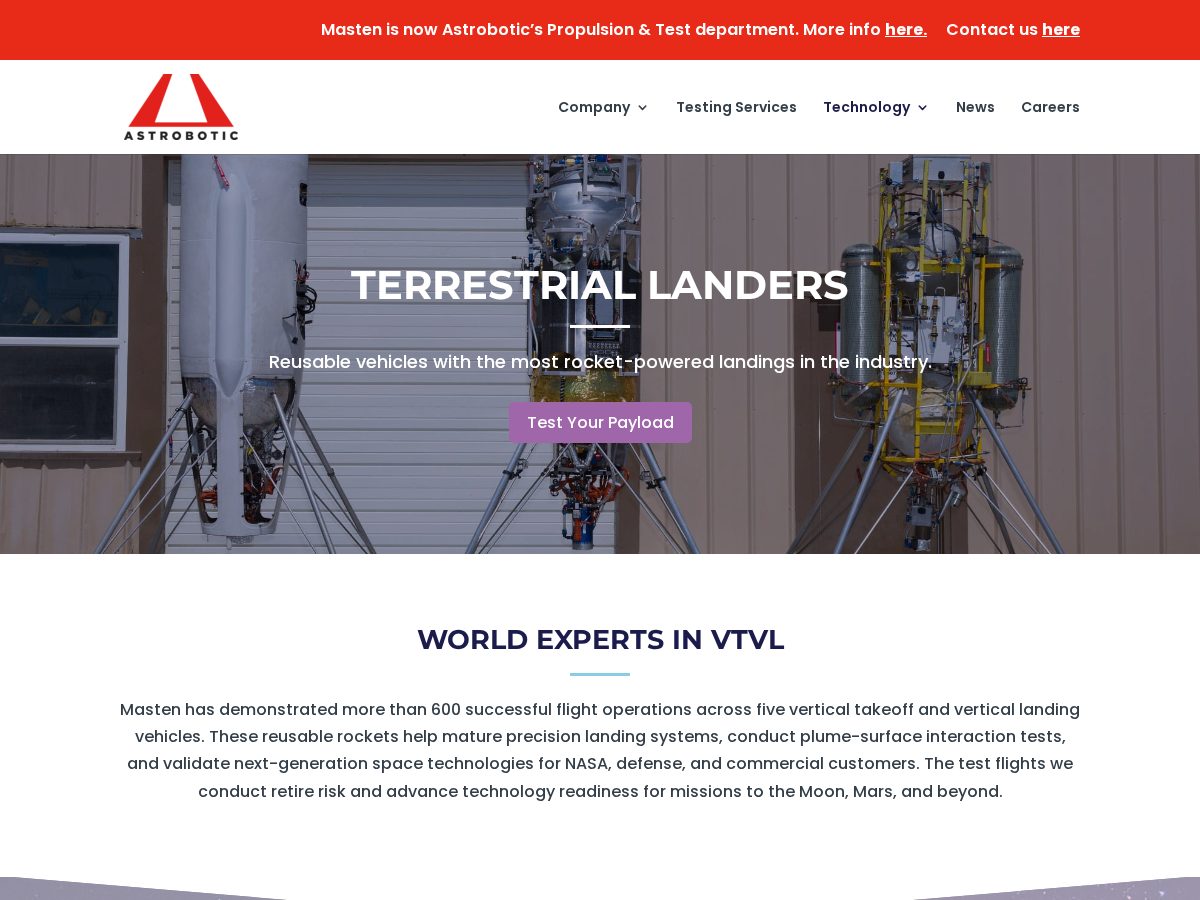 Landing-page snapshot of masten.aero