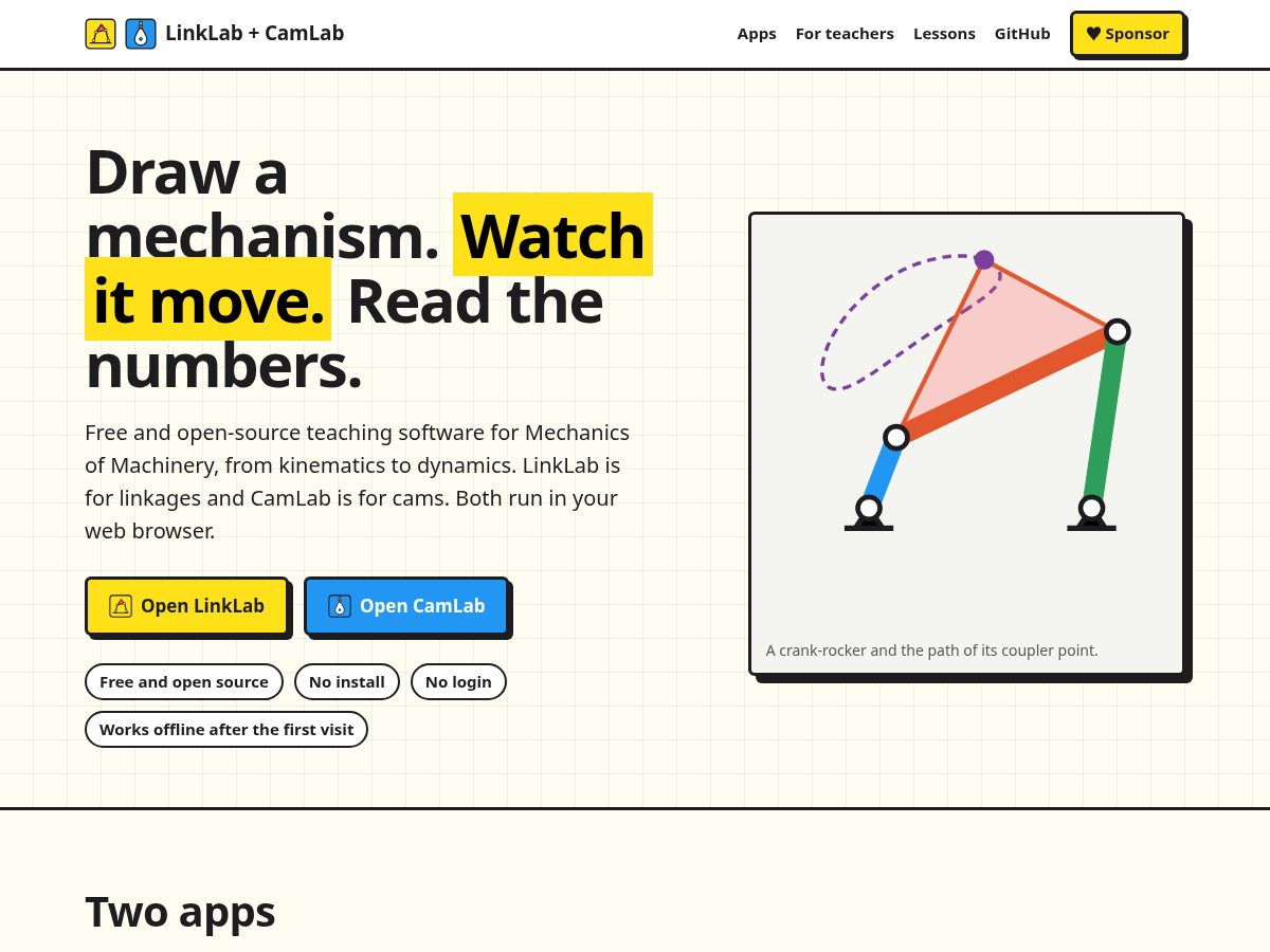 Landing-page snapshot of mechsim.dev
