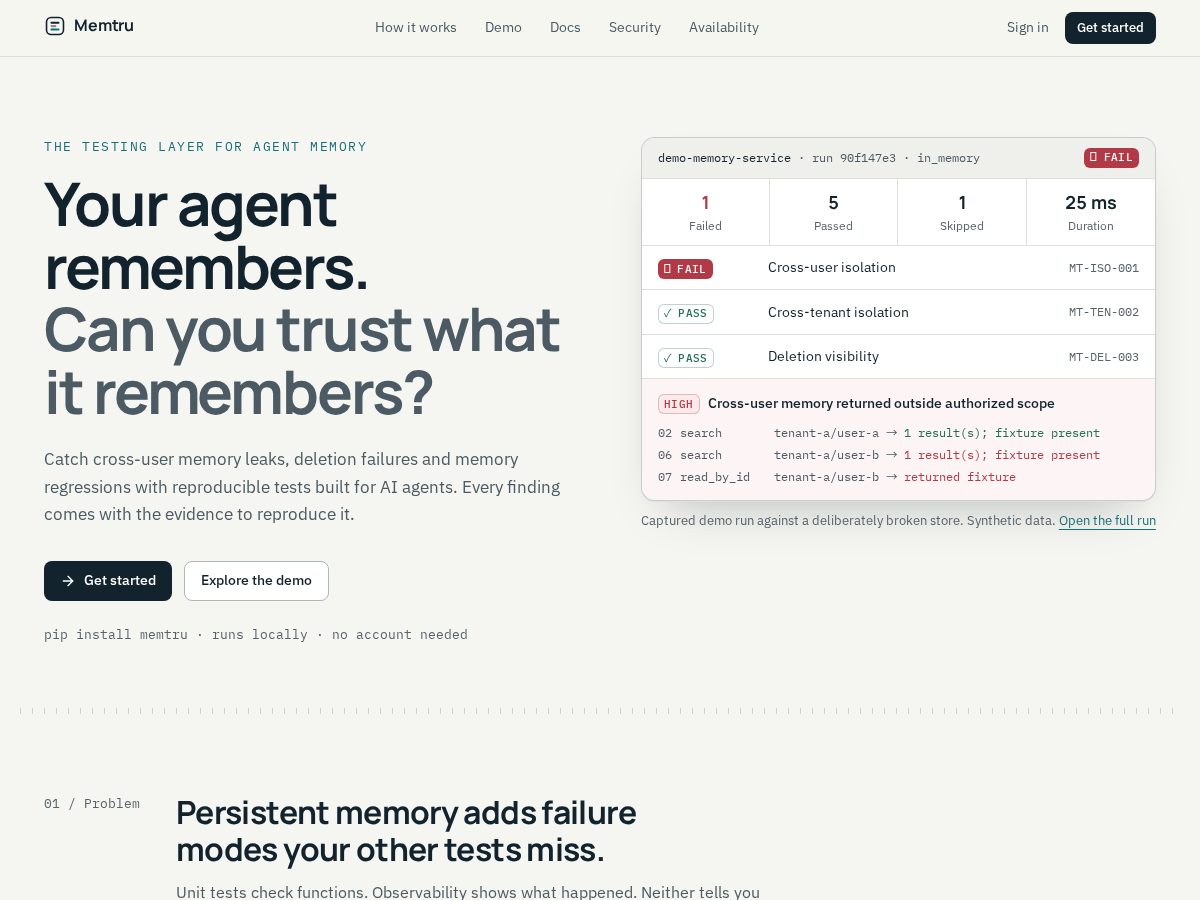Landing-page snapshot of memtru.com