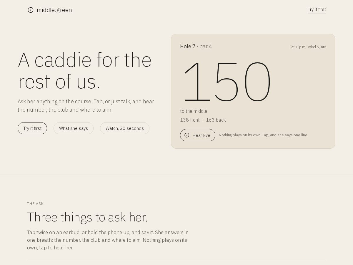 Landing-page snapshot of middle.green