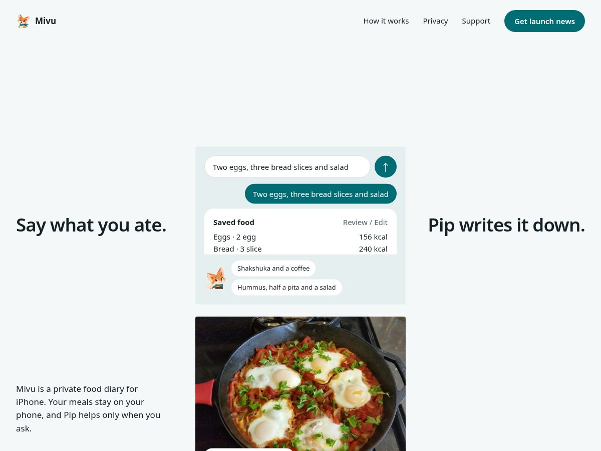 Landing-page snapshot of mivuapp.com