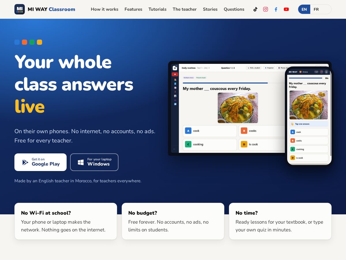 Landing-page snapshot of miwayclassroom.com