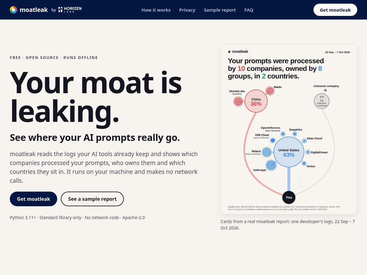 Landing-page snapshot of moatleak.com