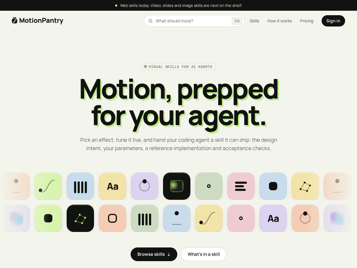 Landing-page snapshot of motionpantry.com