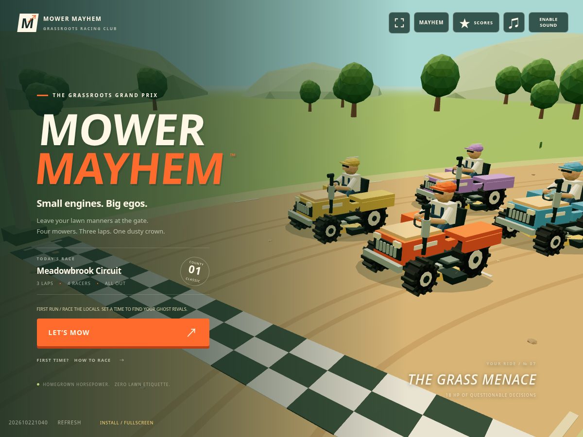 Landing-page snapshot of mowermayhem.net