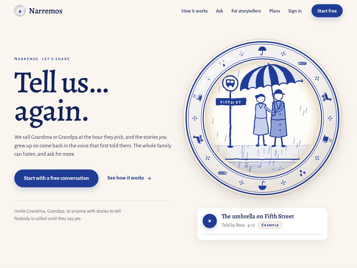 Landing-page snapshot of narremos.com