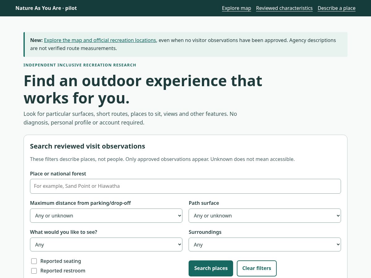Landing-page snapshot of natureasyouare.org
