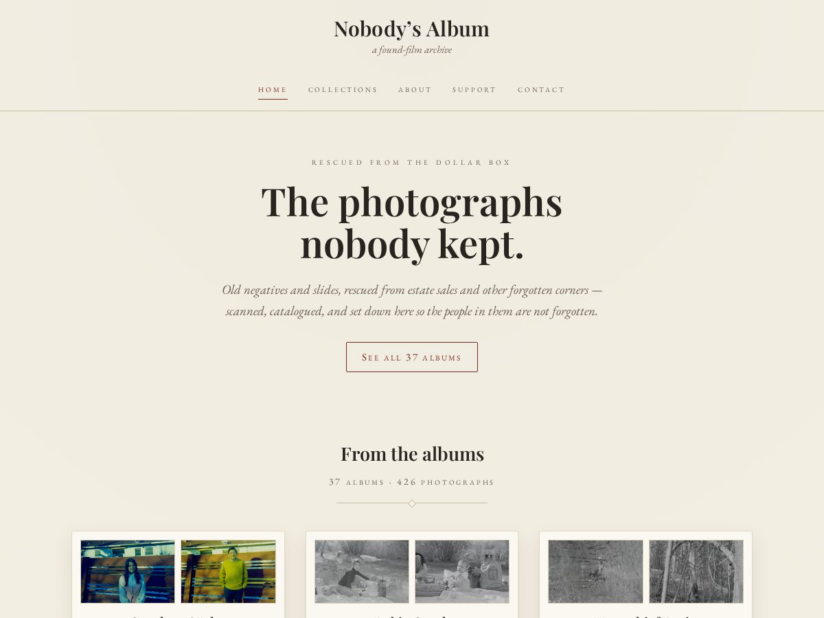 Landing-page snapshot of nobodysalbum.com