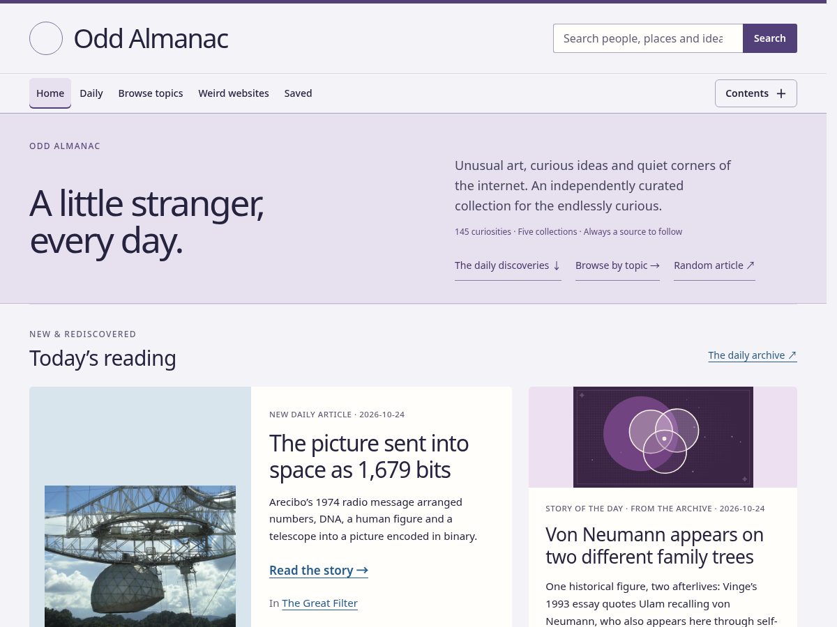 Landing-page snapshot of oddalmanac.com