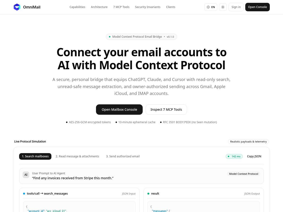 Landing-page snapshot of omnimail.tech