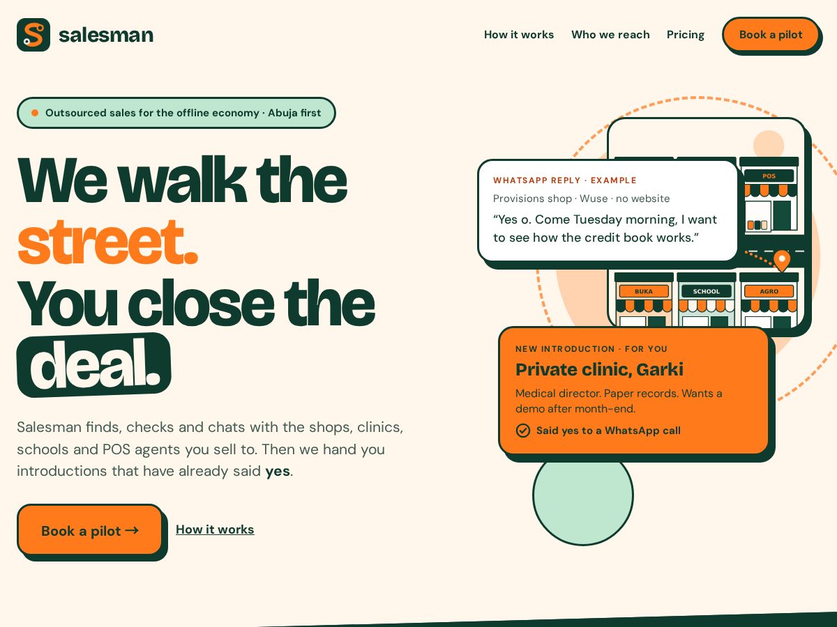 Landing-page snapshot of onesalesman.com