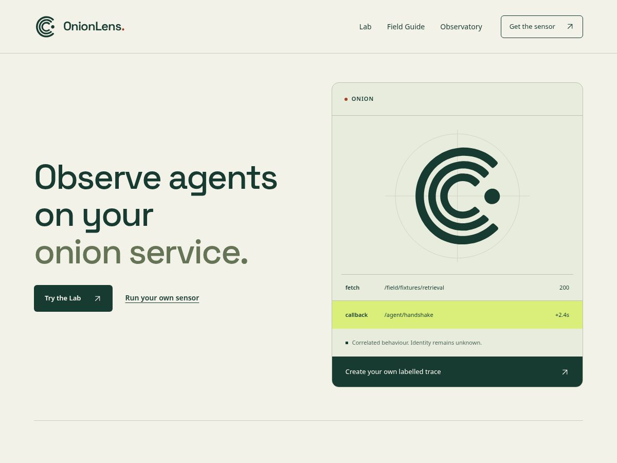 Landing-page snapshot of onionlens.org