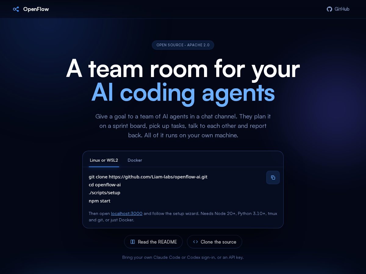 Landing-page snapshot of openflow-ai.com
