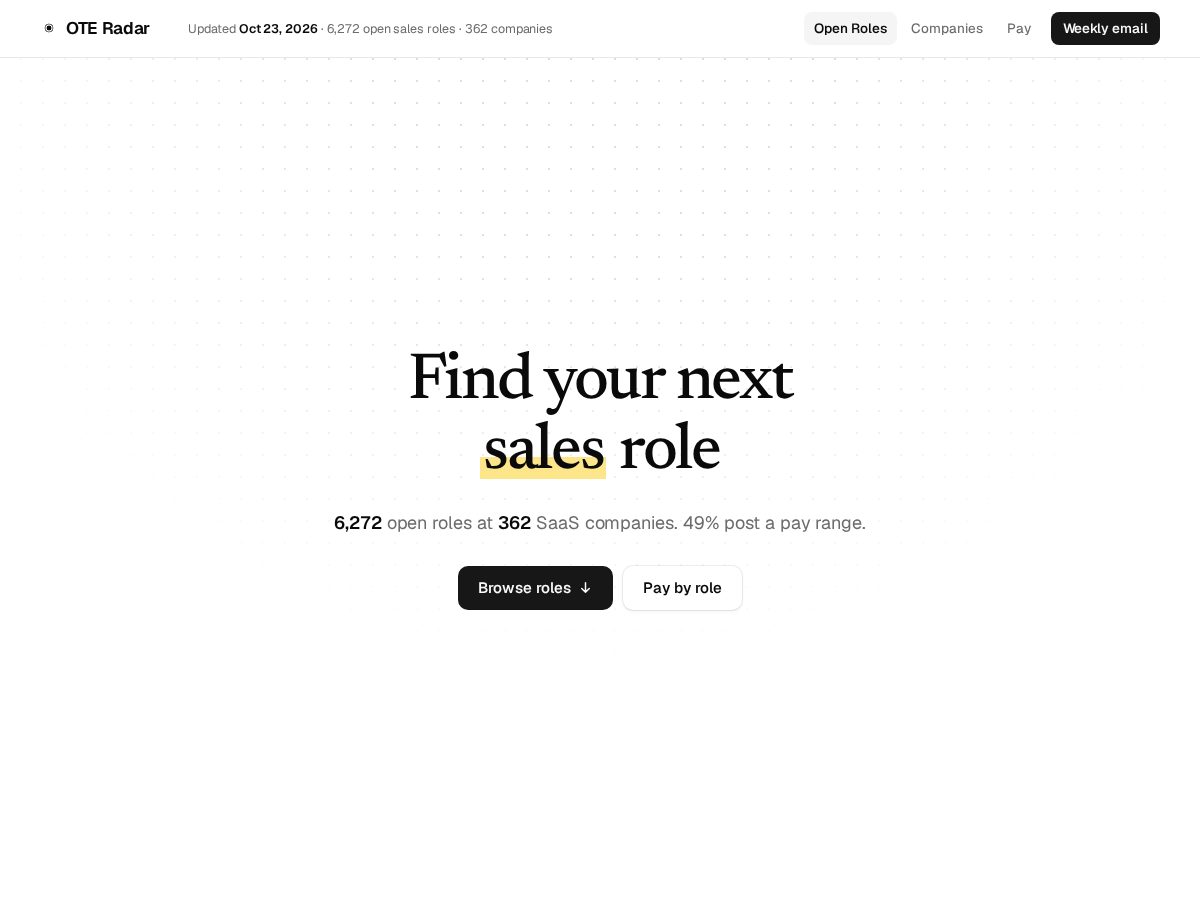 Landing-page snapshot of oteradar.com