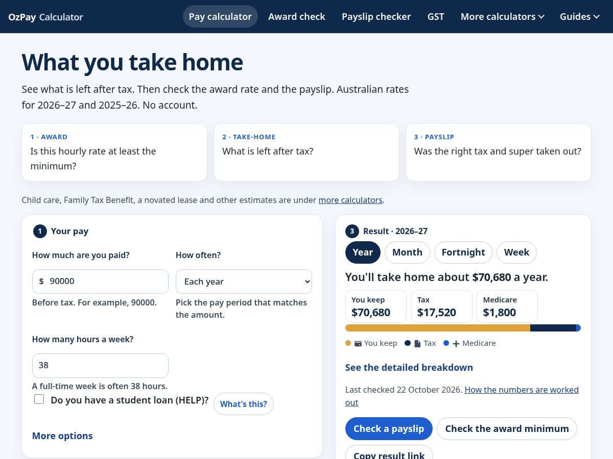 Landing-page snapshot of ozpaycalculator.com