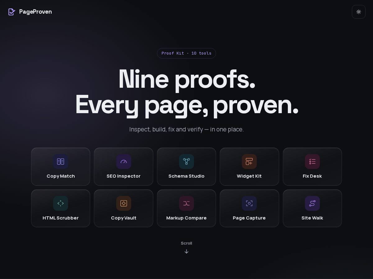 Landing-page snapshot of pageproven.com