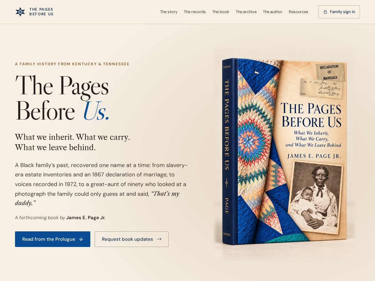 Landing-page snapshot of pagesbeforeus.com