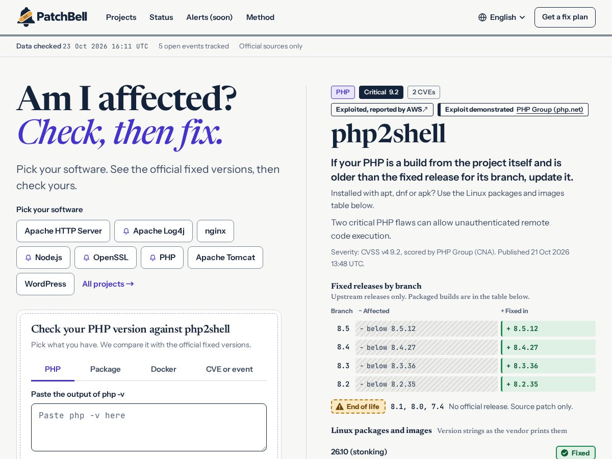 Landing-page snapshot of patchbell.com