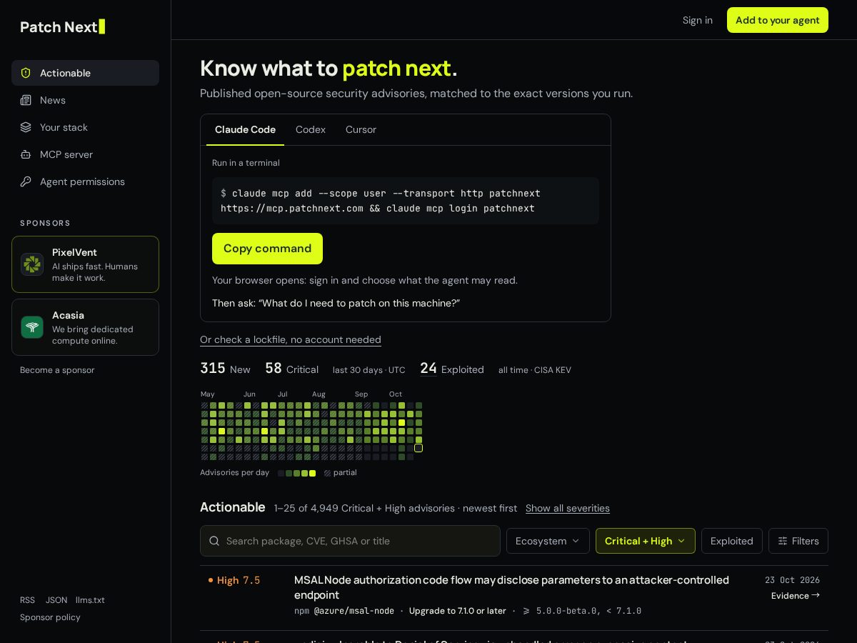 Landing-page snapshot of patchnext.com