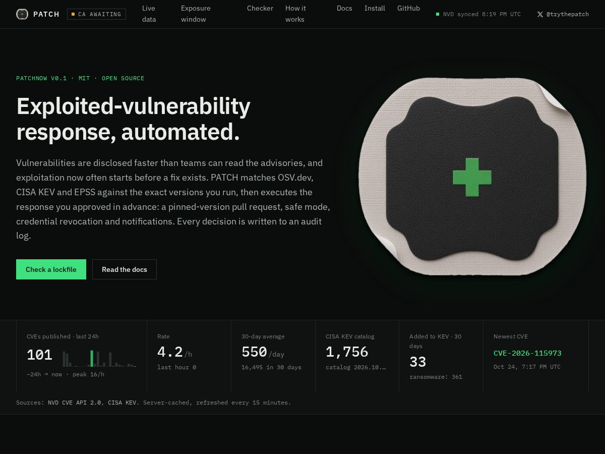 Landing-page snapshot of patchproject.xyz