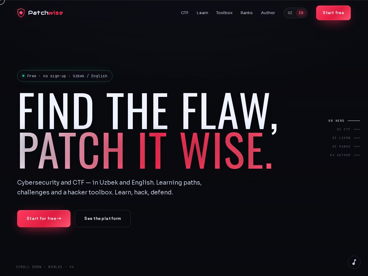Landing-page snapshot of patchwise-uz.com