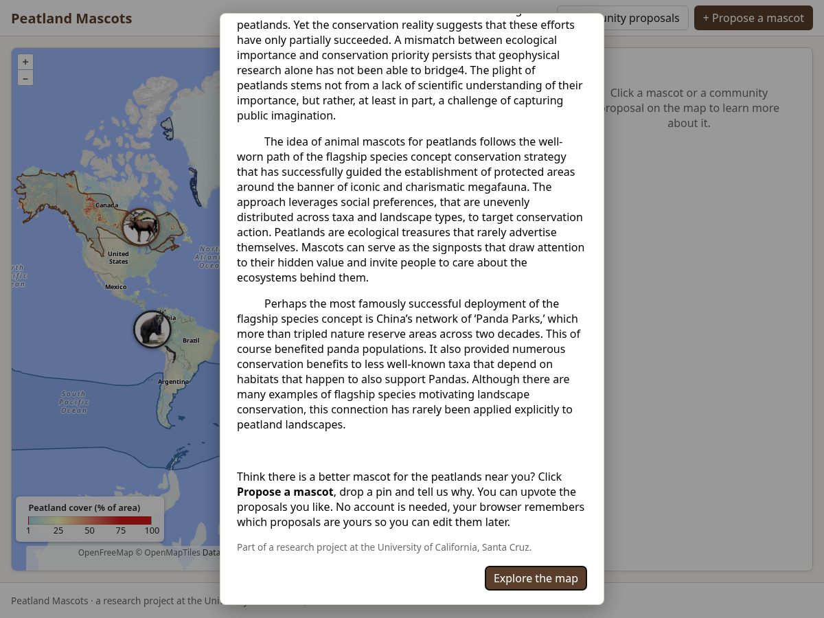 Landing-page snapshot of peatlandmascots.org