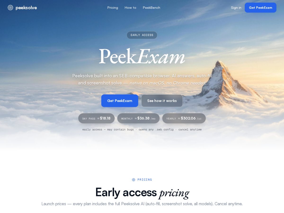 Landing-page snapshot of peekexam.com