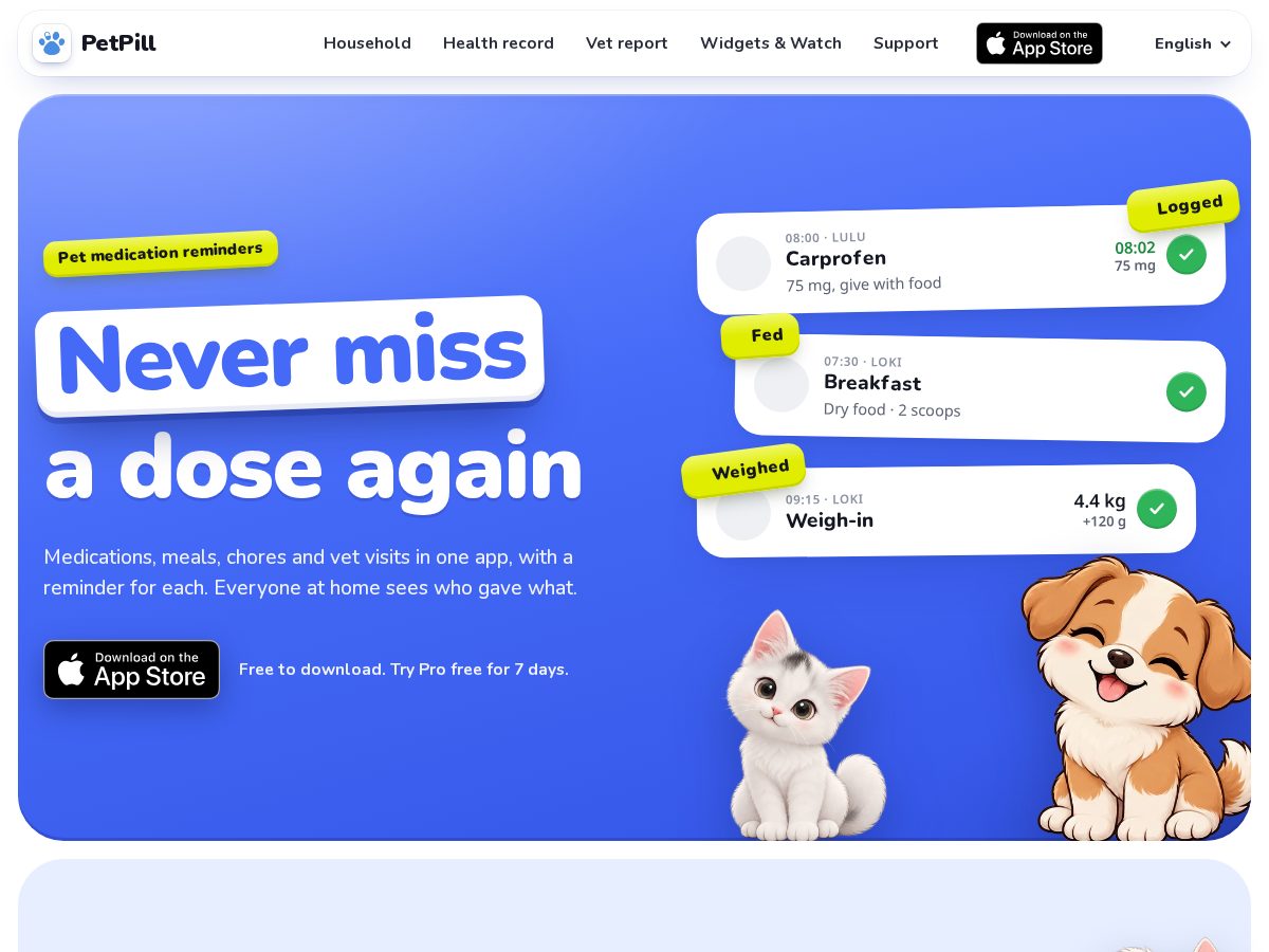 Landing-page snapshot of petpillapp.com