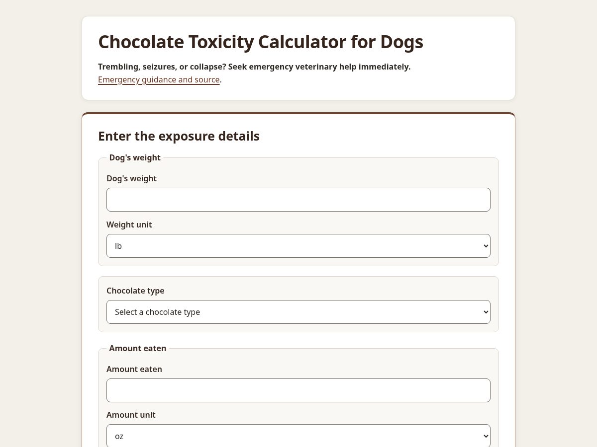 Landing-page snapshot of petpoisoncalculator.com