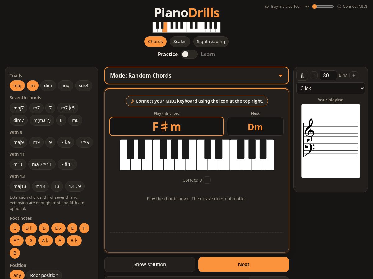 Landing-page snapshot of pianodrills.org