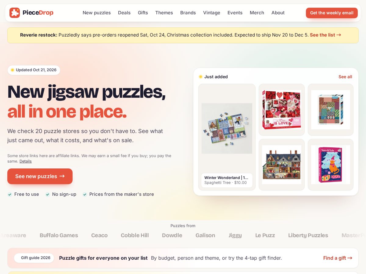 Landing-page snapshot of piecedrop.com