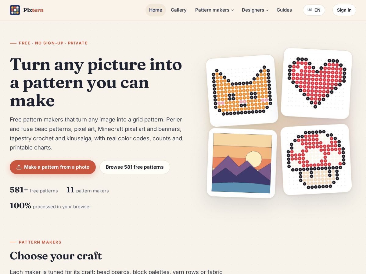 Landing-page snapshot of pixtern.com