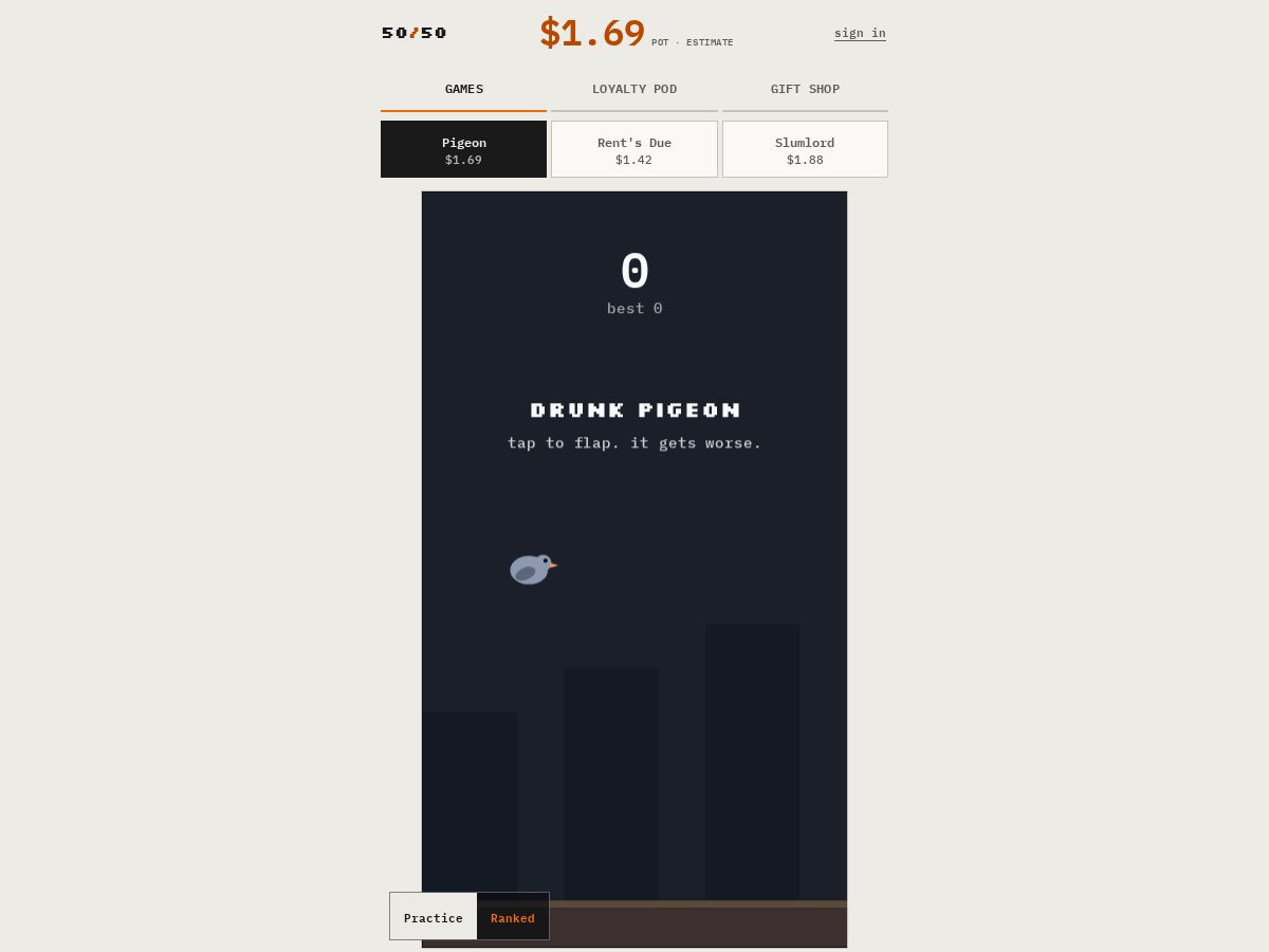 Landing-page snapshot of play5050games.com