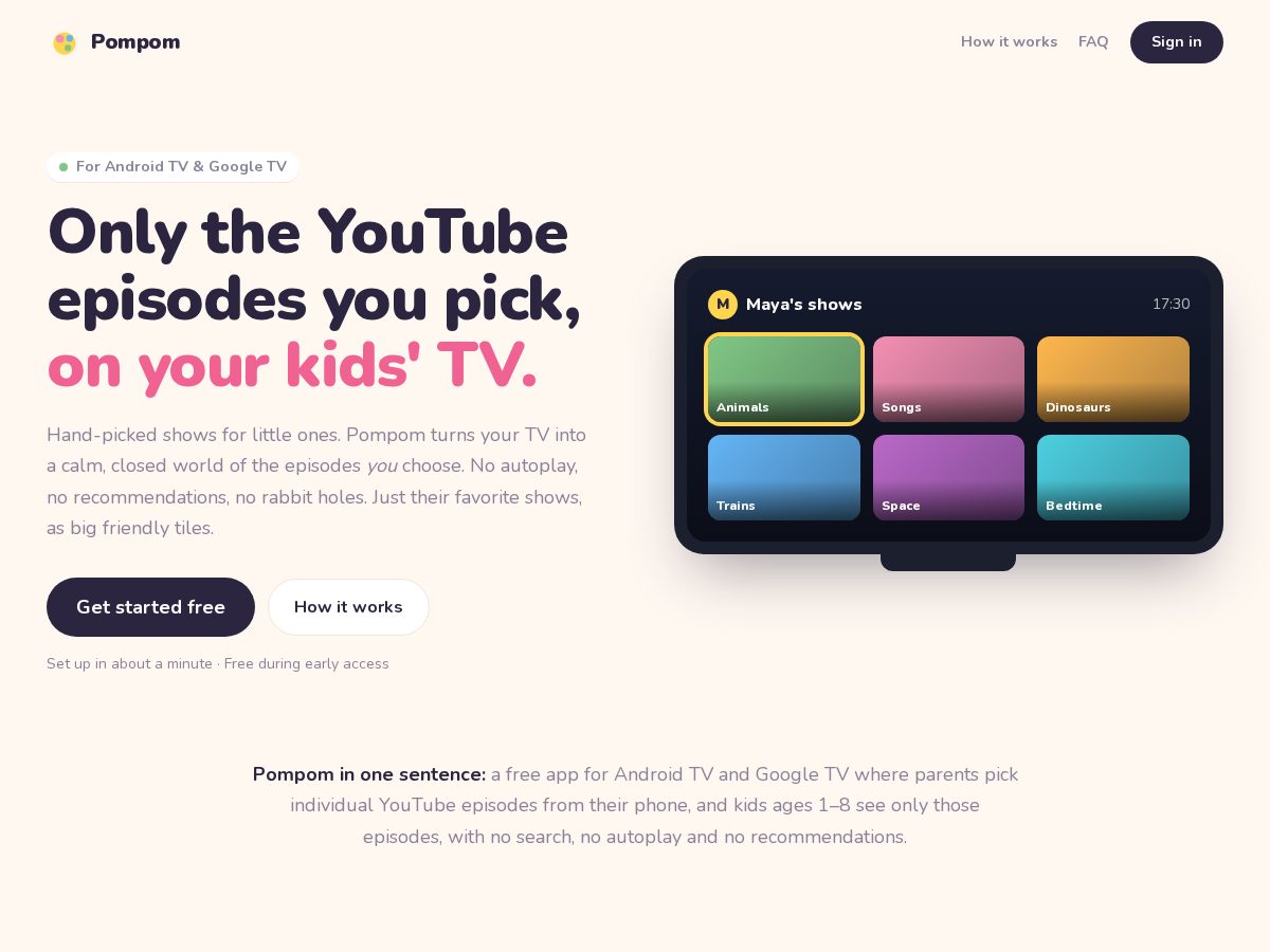 Landing-page snapshot of pompomtv.com
