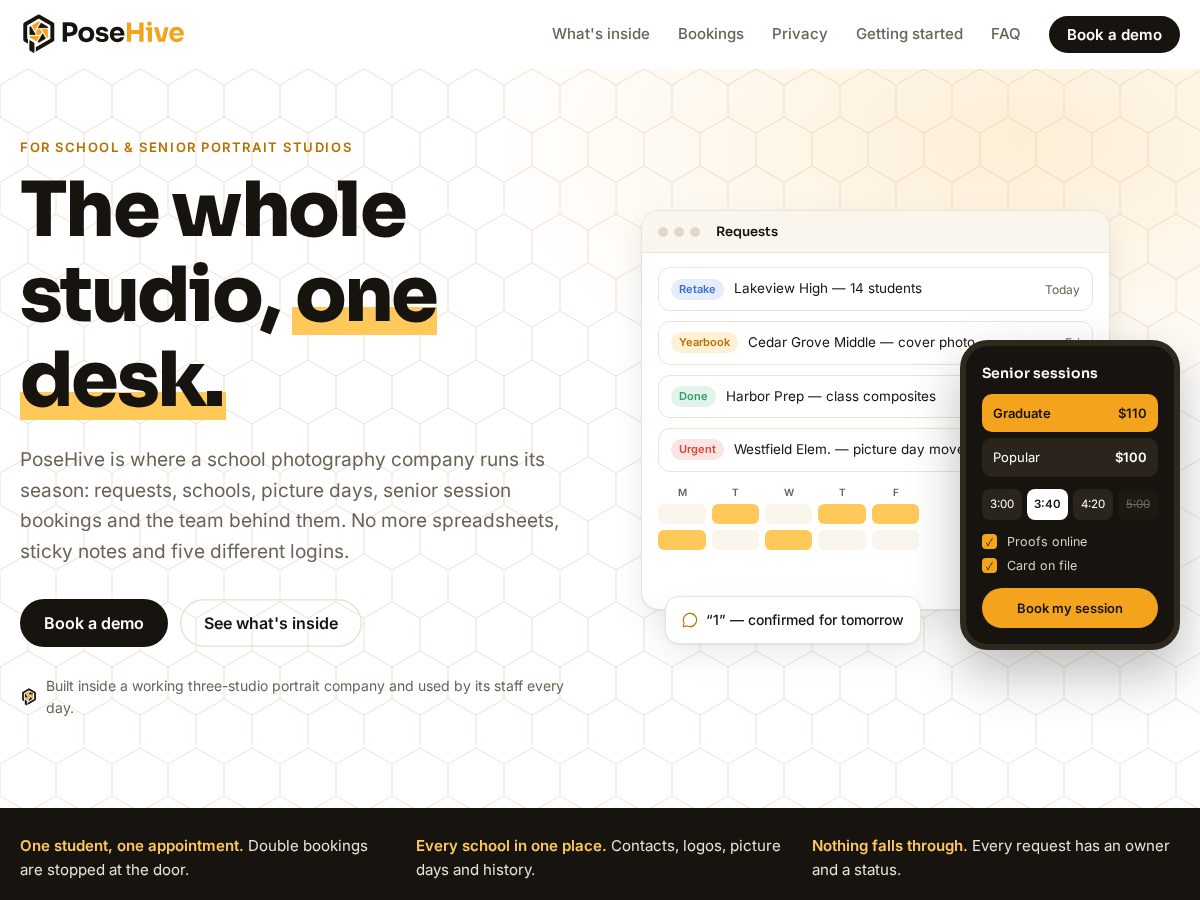 Landing-page snapshot of posehive.com
