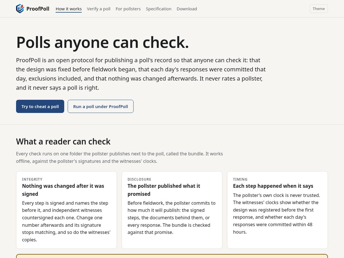 Landing-page snapshot of proofpoll.net