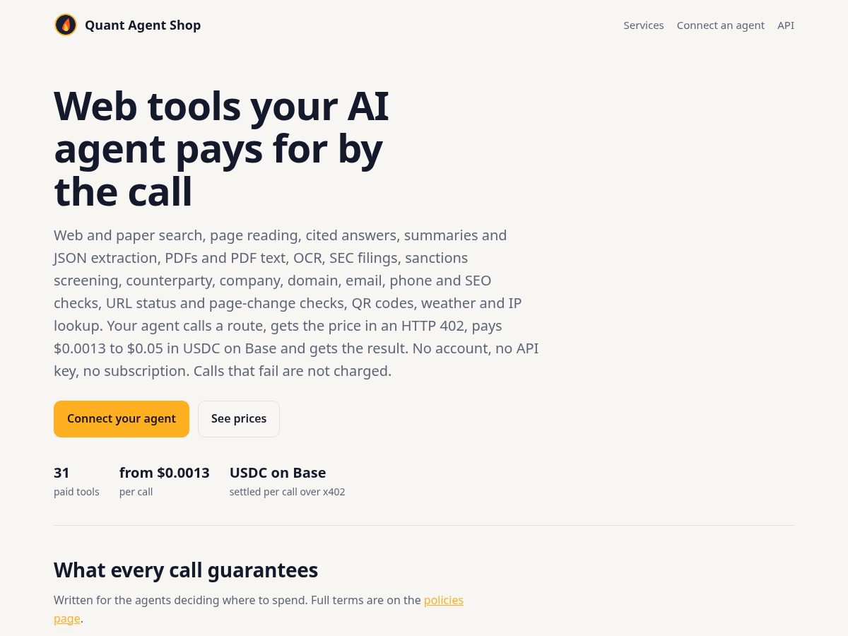 Landing-page snapshot of quantagentshop.com