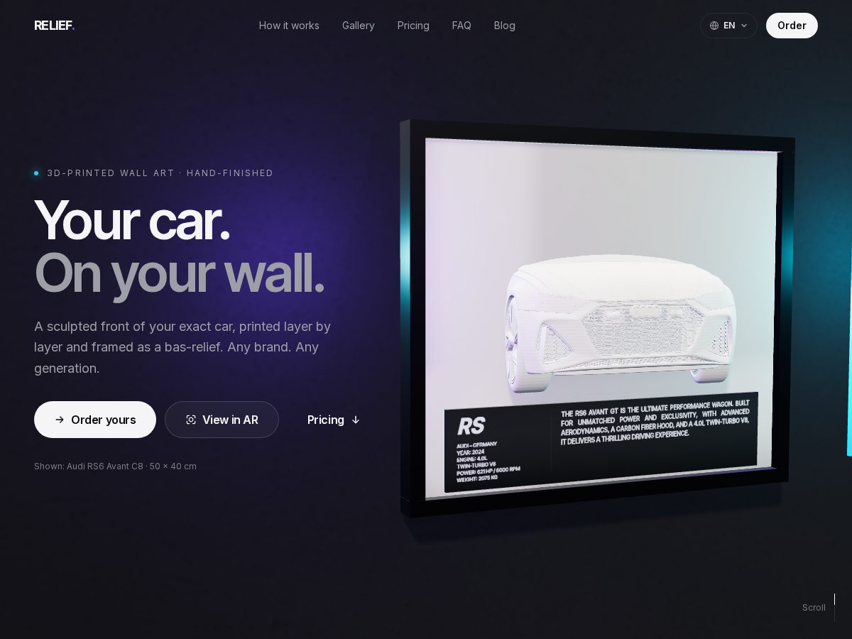 Landing-page snapshot of reliefcar.com