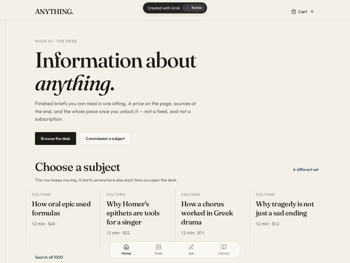 Landing-page snapshot of researchanything.org