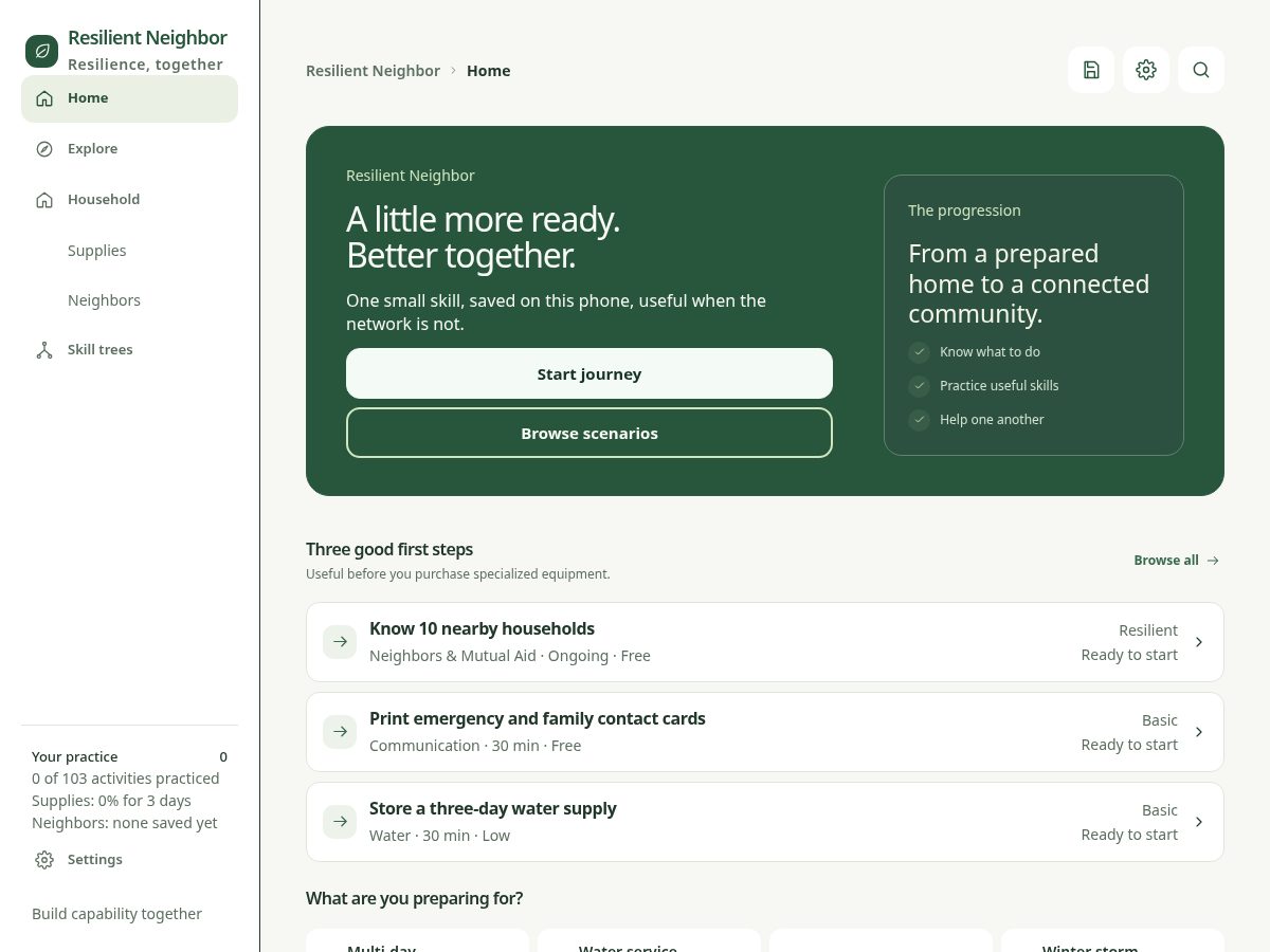 Landing-page snapshot of resilientneighbor.org