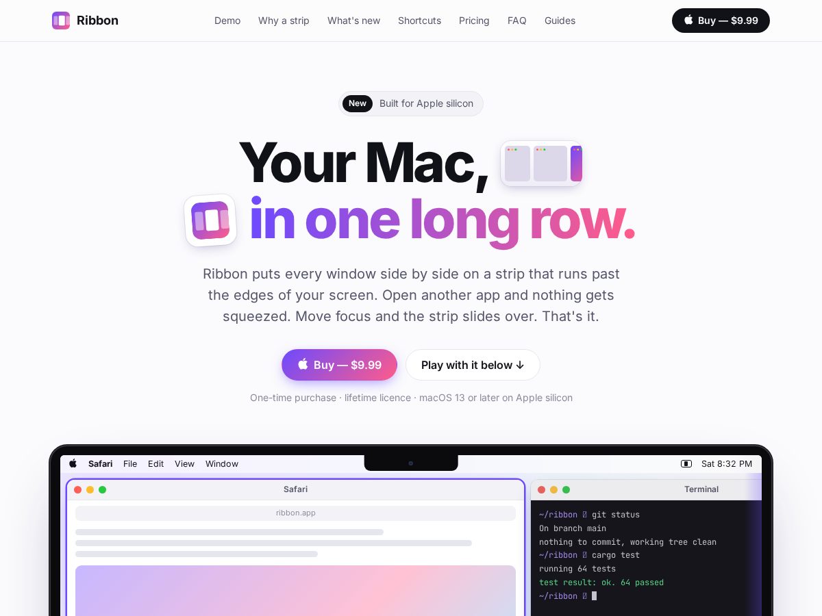Landing-page snapshot of ribbonformac.com